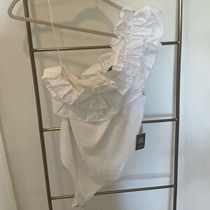 Express one shoulder ruffle sleeve bodysuit